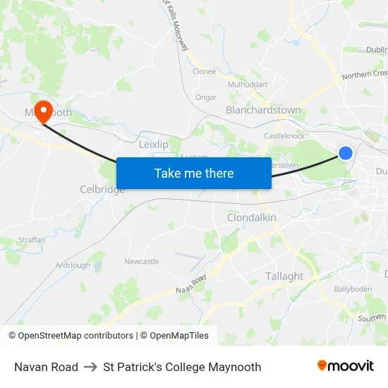 Navan Road to St Patrick's College Maynooth map