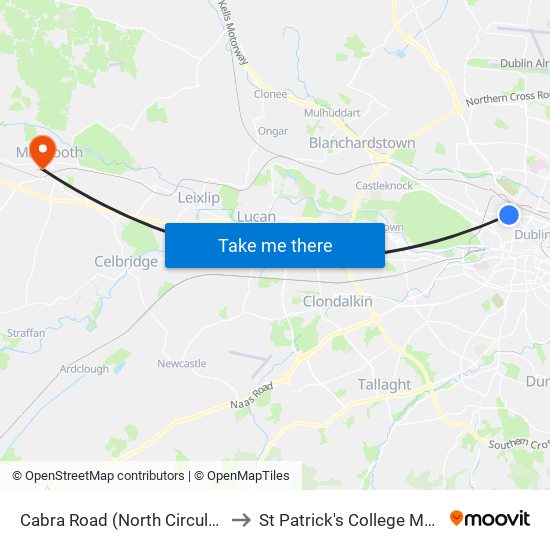 Cabra Road (North Circular Road) to St Patrick's College Maynooth map