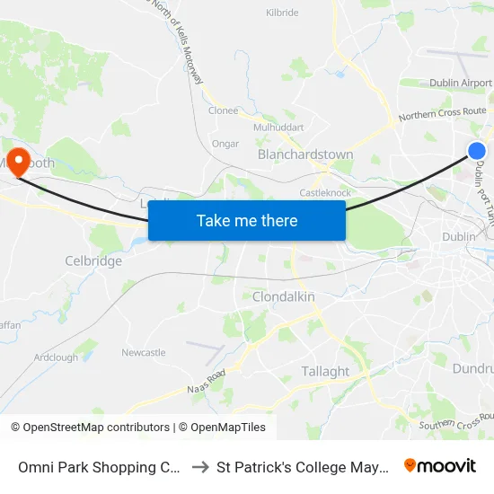Omni Park Shopping Centre to St Patrick's College Maynooth map