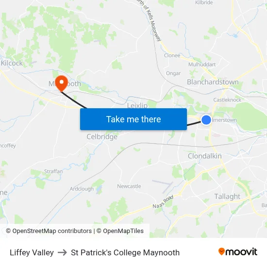 Liffey Valley to St Patrick's College Maynooth map