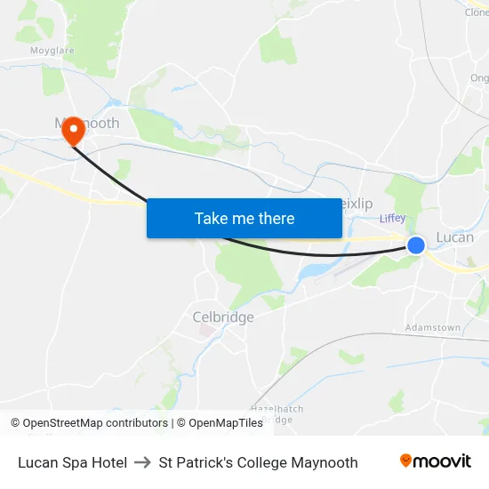 Lucan Spa Hotel to St Patrick's College Maynooth map