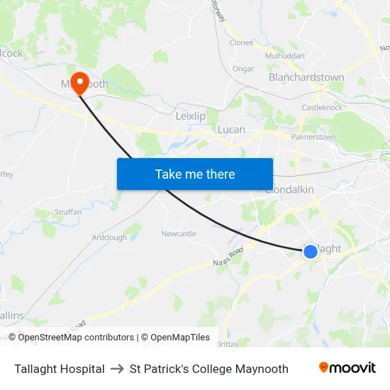 Tallaght Hospital to St Patrick's College Maynooth map