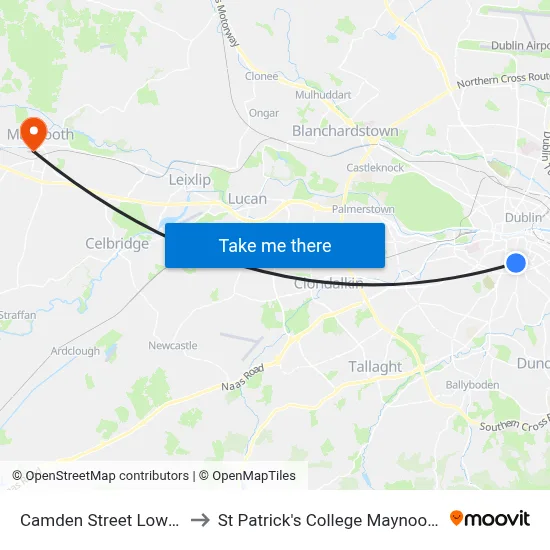 Camden Street Lwr to St Patrick's College Maynooth map