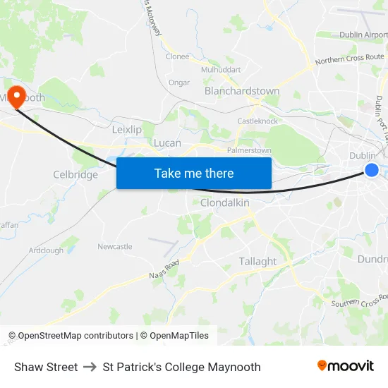Shaw Street to St Patrick's College Maynooth map