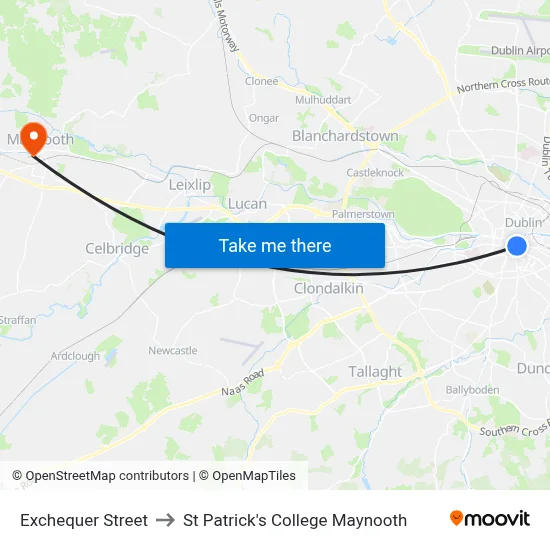 Exchequer Street to St Patrick's College Maynooth map