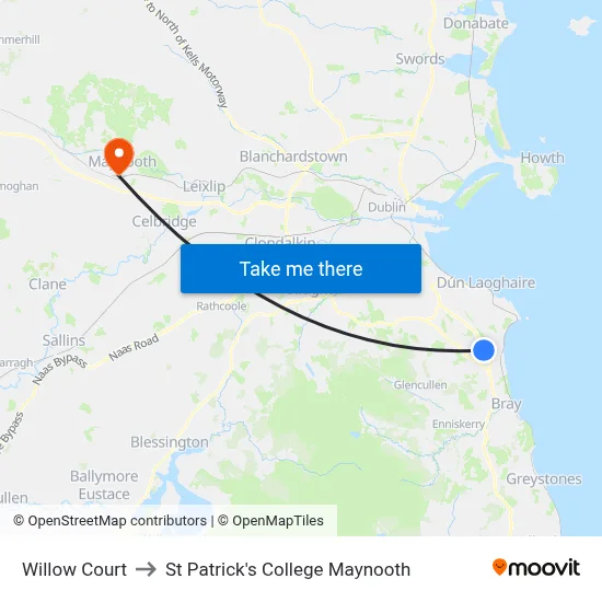 Willow Court to St Patrick's College Maynooth map