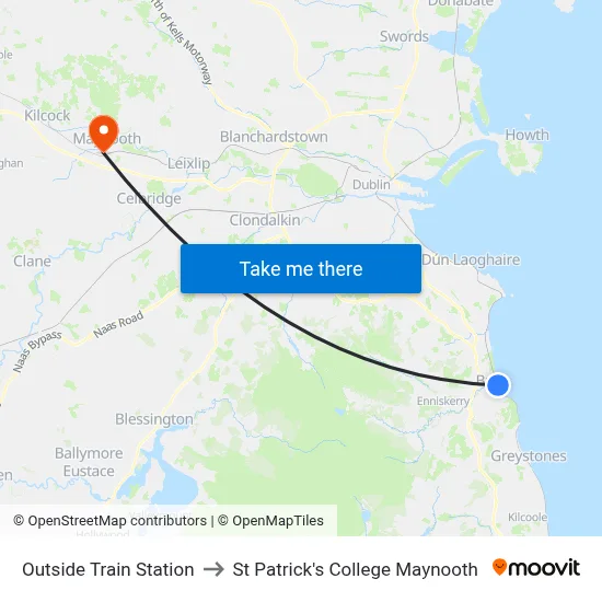 Outside Train Station to St Patrick's College Maynooth map