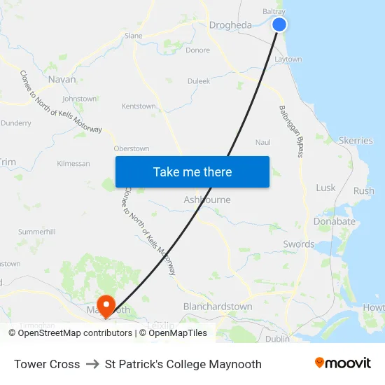 Tower Cross to St Patrick's College Maynooth map