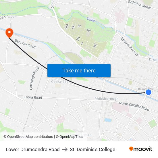 Lower Drumcondra Road to St. Dominic's College map