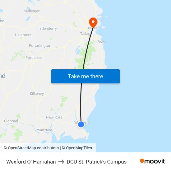 Wexford O' Hanrahan to DCU St. Patrick's Campus map