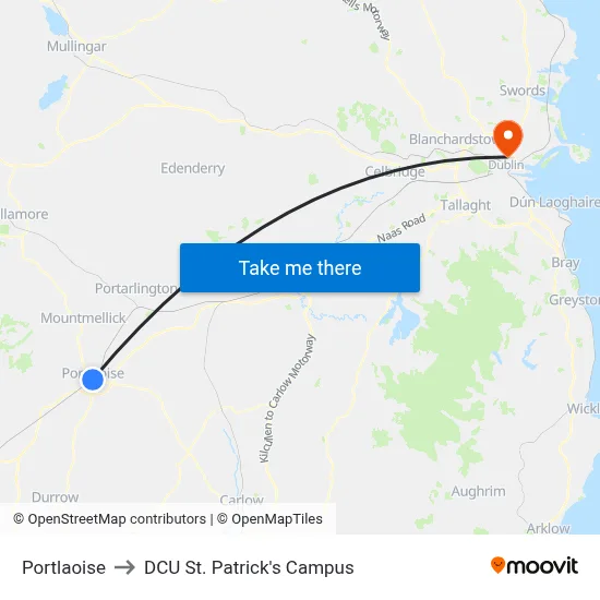 Portlaoise to DCU St. Patrick's Campus map