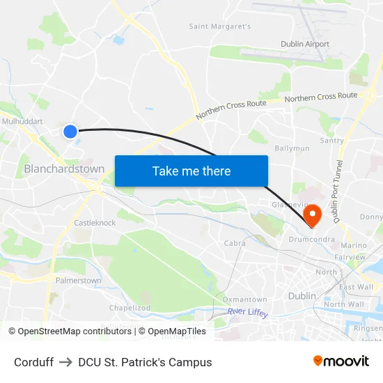 Corduff to DCU St. Patrick's Campus map
