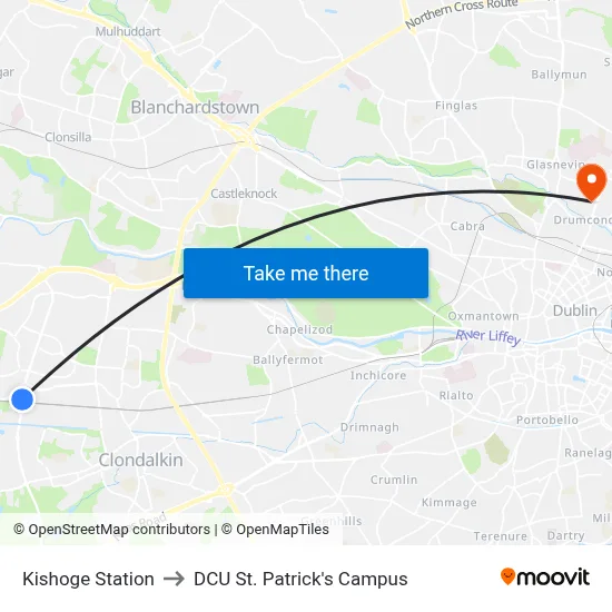 Kishoge Station to DCU St. Patrick's Campus map