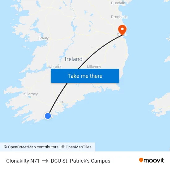 Clonakilty N71 to DCU St. Patrick's Campus map