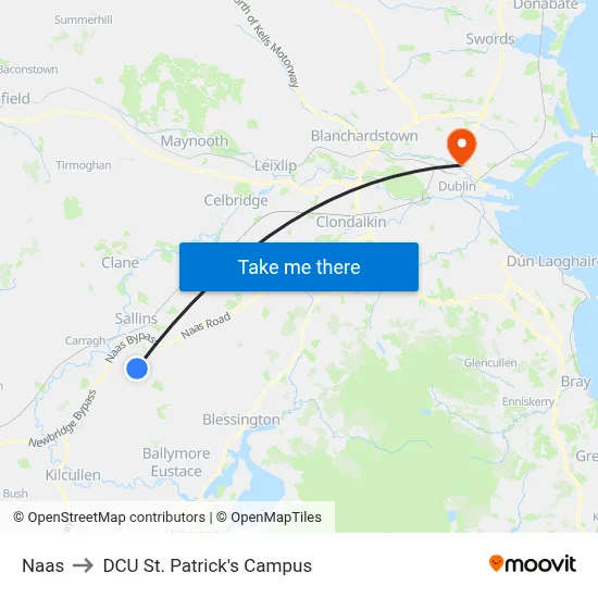 Naas to DCU St. Patrick's Campus map