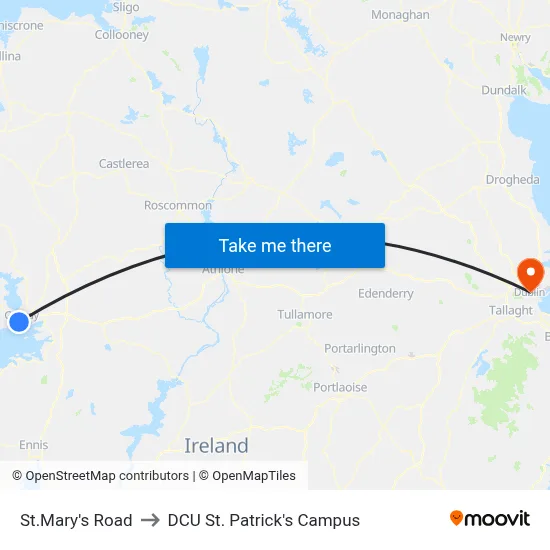 St.Mary's Road to DCU St. Patrick's Campus map