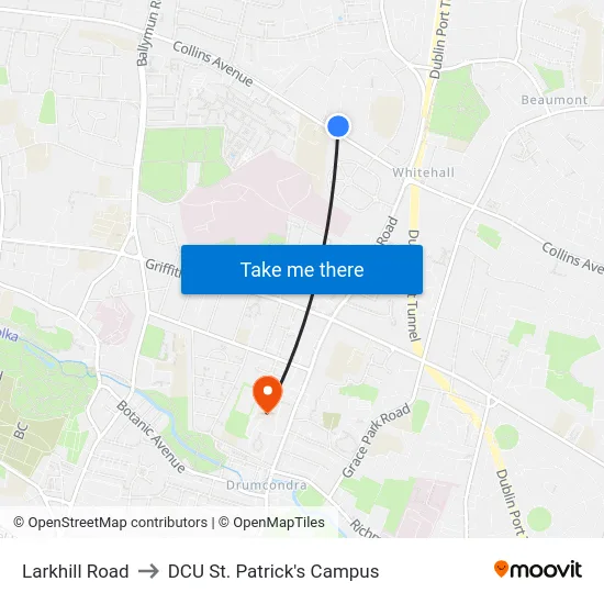 Larkhill Road to DCU St. Patrick's Campus map