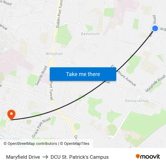 Maryfield Drive to DCU St. Patrick's Campus map