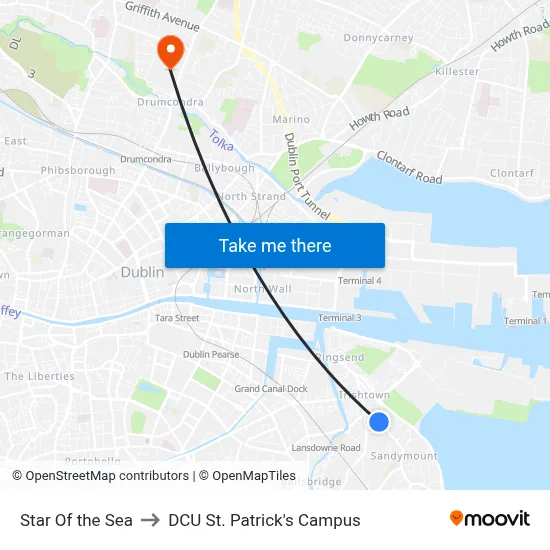 Star Of the Sea to DCU St. Patrick's Campus map