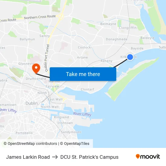 James Larkin Road to DCU St. Patrick's Campus map