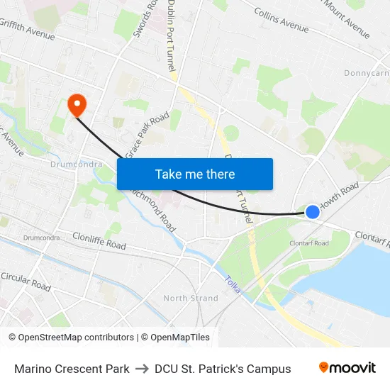 Marino Crescent Park to DCU St. Patrick's Campus map
