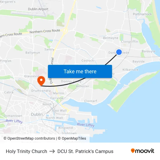Holy Trinity Church to DCU St. Patrick's Campus map