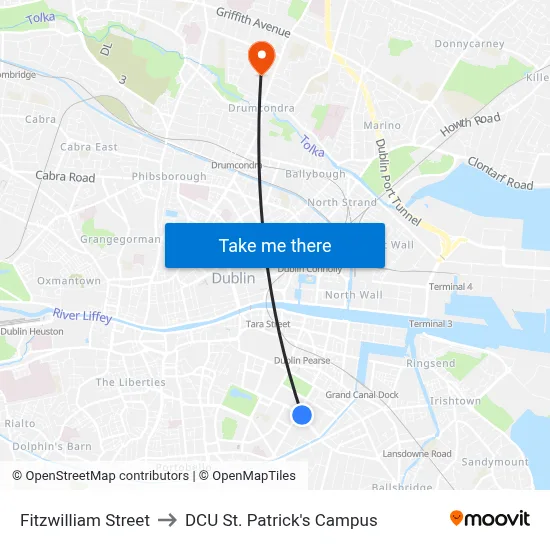 Fitzwilliam Street to DCU St. Patrick's Campus map