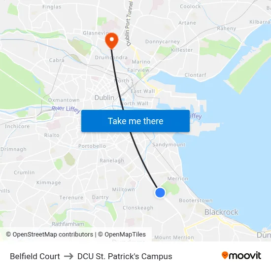 Belfield Court to DCU St. Patrick's Campus map
