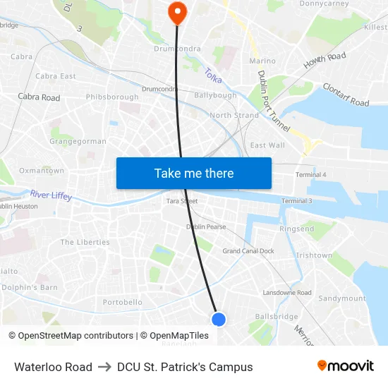Waterloo Road to DCU St. Patrick's Campus map