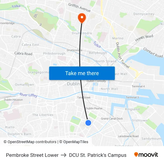 Pembroke Street Lower to DCU St. Patrick's Campus map