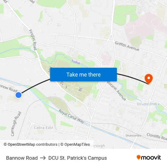 Bannow Road to DCU St. Patrick's Campus map
