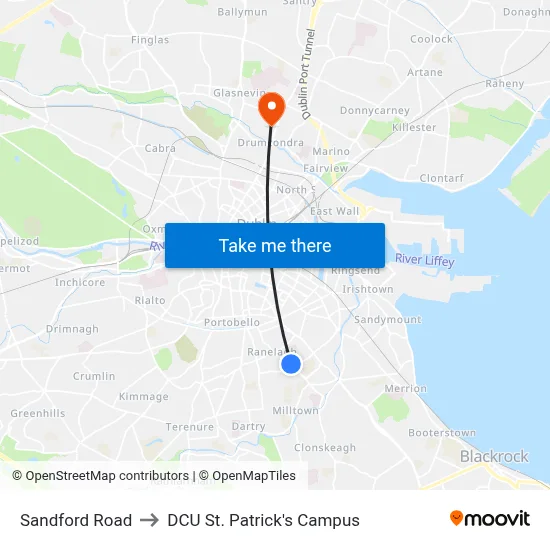 Sandford Road to DCU St. Patrick's Campus map