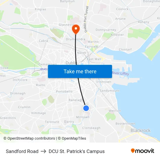 Sandford Road to DCU St. Patrick's Campus map