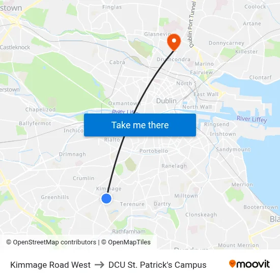 Kimmage Road West to DCU St. Patrick's Campus map