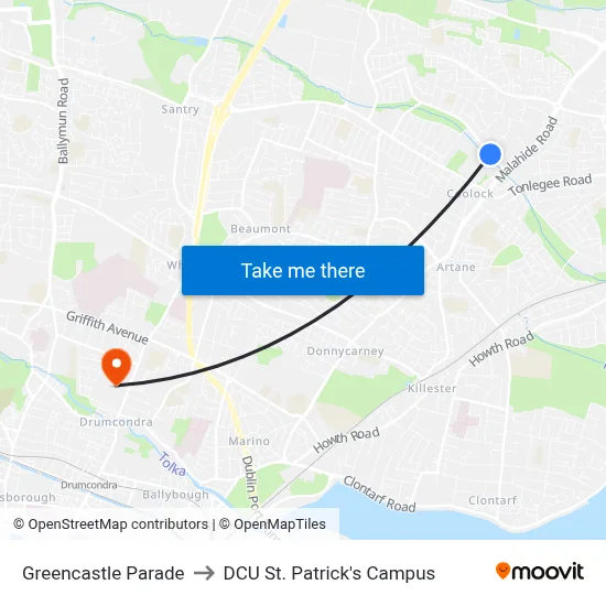 Greencastle Parade to DCU St. Patrick's Campus map