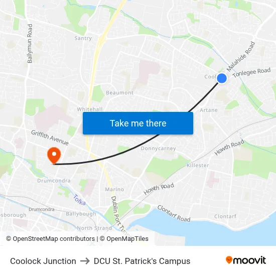 Coolock Junction to DCU St. Patrick's Campus map