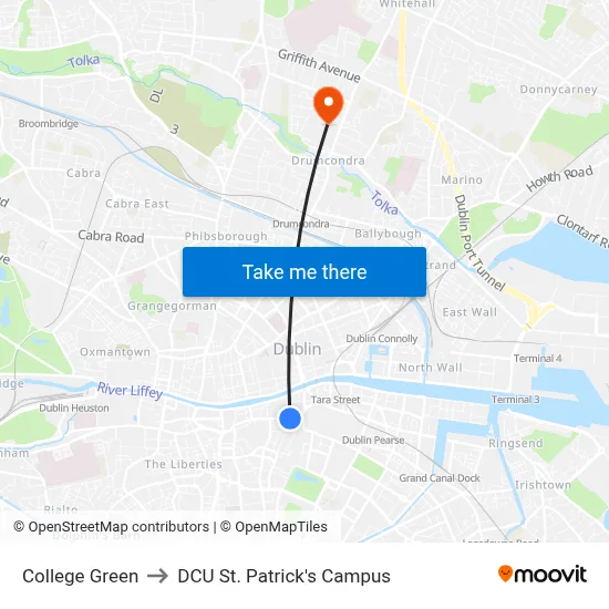 College Green to DCU St. Patrick's Campus map