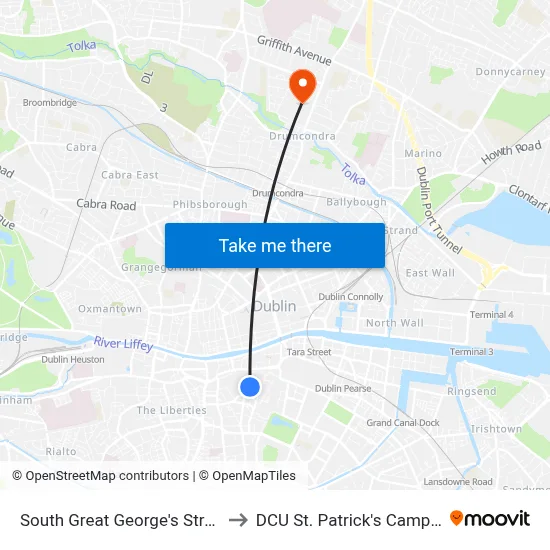 South Great George's Street to DCU St. Patrick's Campus map