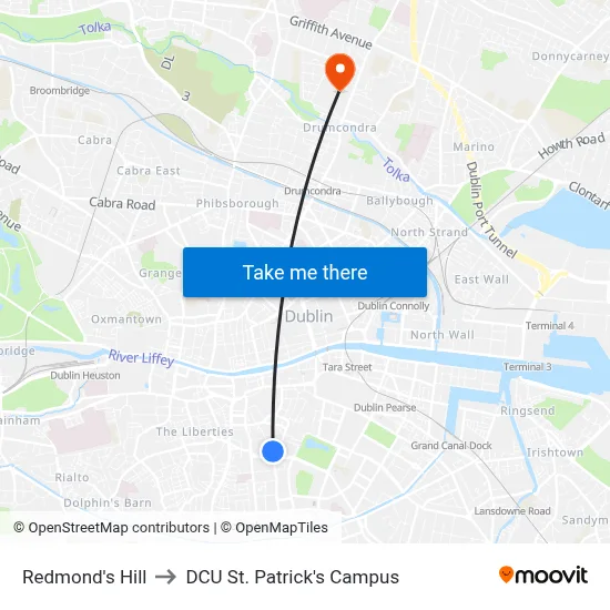 Redmond's Hill to DCU St. Patrick's Campus map