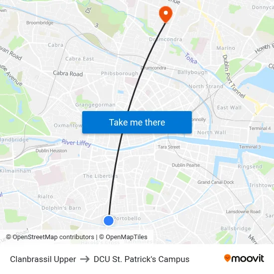 Clanbrassil Upper to DCU St. Patrick's Campus map