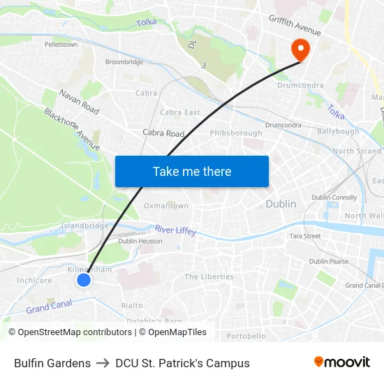 Bulfin Gardens to DCU St. Patrick's Campus map