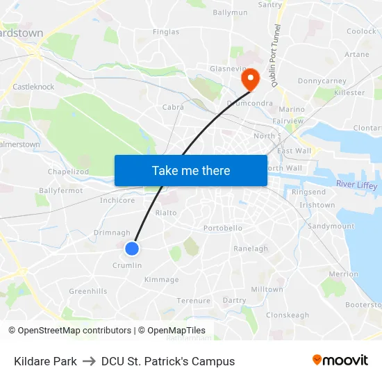 Kildare Park to DCU St. Patrick's Campus map