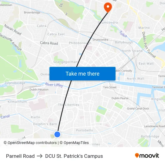 Parnell Road to DCU St. Patrick's Campus map