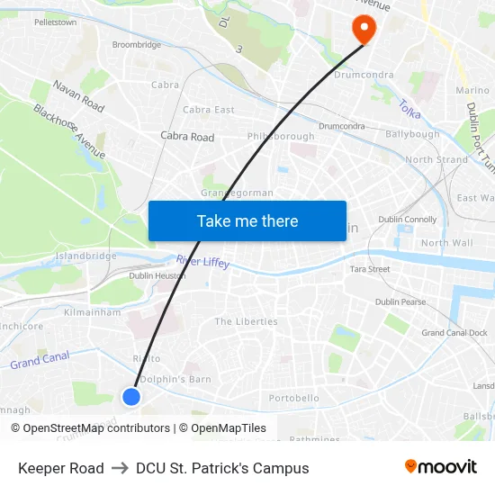 Keeper Road to DCU St. Patrick's Campus map