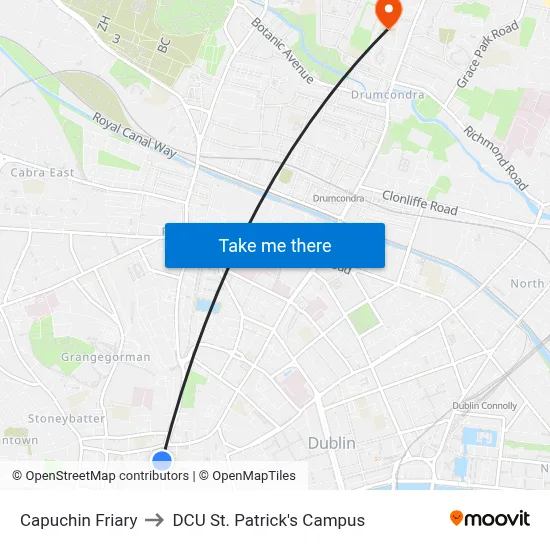 Capuchin Friary to DCU St. Patrick's Campus map