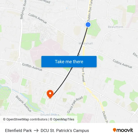 Ellenfield Park to DCU St. Patrick's Campus map