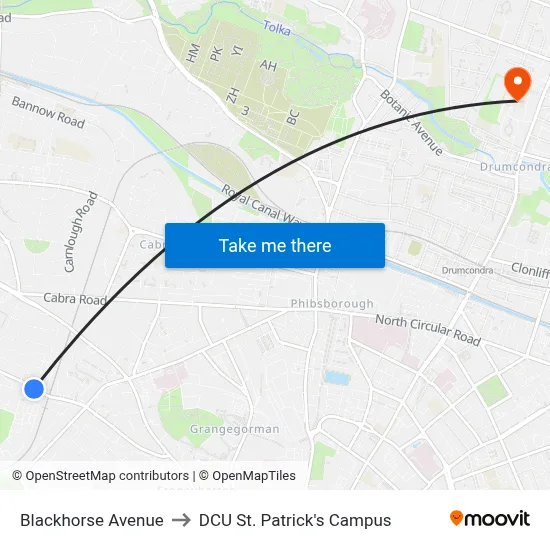 Blackhorse Avenue to DCU St. Patrick's Campus map