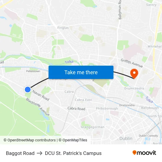 Baggot Road to DCU St. Patrick's Campus map