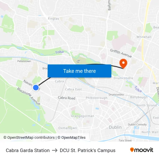 Cabra Garda Station to DCU St. Patrick's Campus map