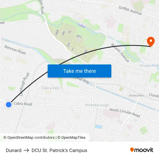 Dunard to DCU St. Patrick's Campus map